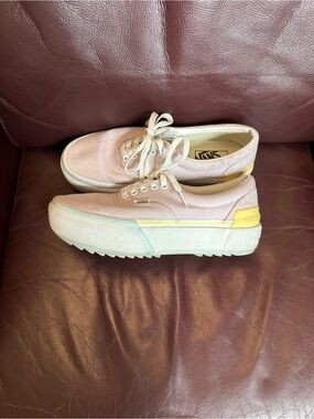 Vans Women's Pink Canvas Platform Sneakers with Yellow Accent